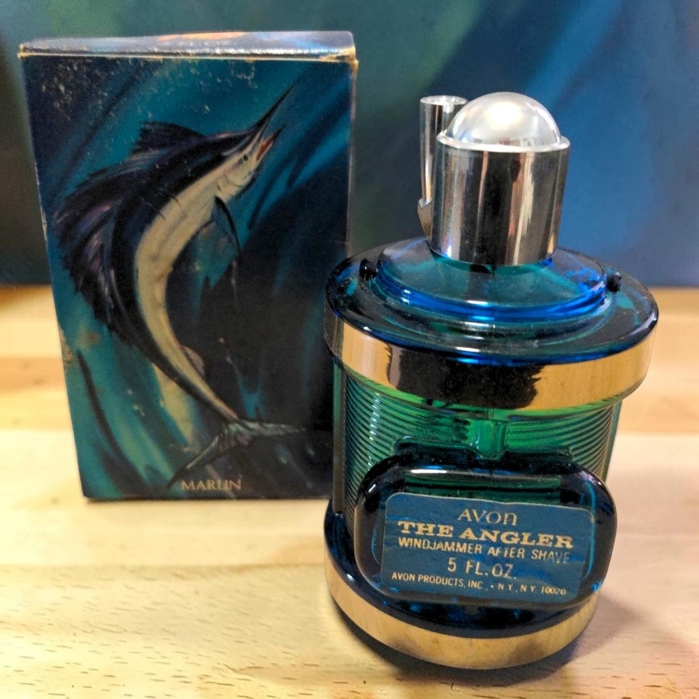 VTG Avon Angler Windjammer After Shave Fishing Reel Bottle Boxed Full 5oz 70s
